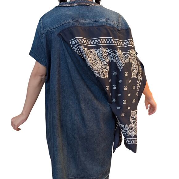 Sacai Bandana Print Scarf‎ Accent Denim Tunic Dress JP2 - Picture 12 of 16